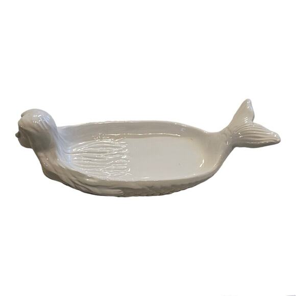 Mermaid Serving Dish Catchall Vanity Tray Bowl Sushi Roll Plate White Ceramic - Picture 3 of 9